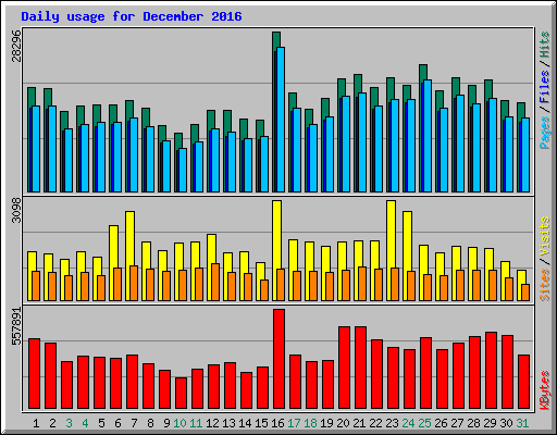 Daily usage for December 2016